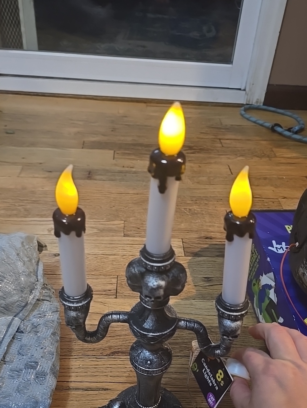 ❤️5/$25 New Light Up Halloween Decorative Skull Candelabra - Silver Gothic